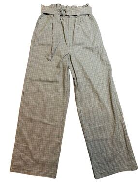 NWT Oat New York Women Plaid Belted Wide Leg Trousers Pants Slacks Size Medium